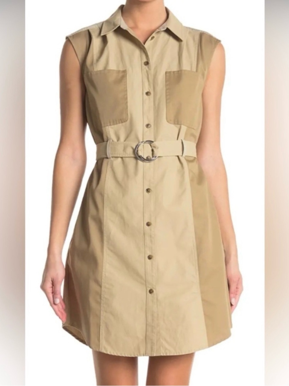 FRAME Tonal Blocked Shirt Dress - NO BELT